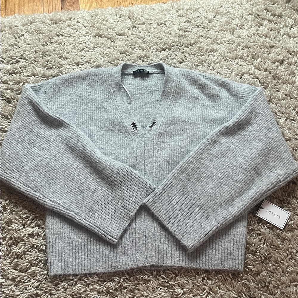 Gray 1 State Ribbed Knit Sweater
